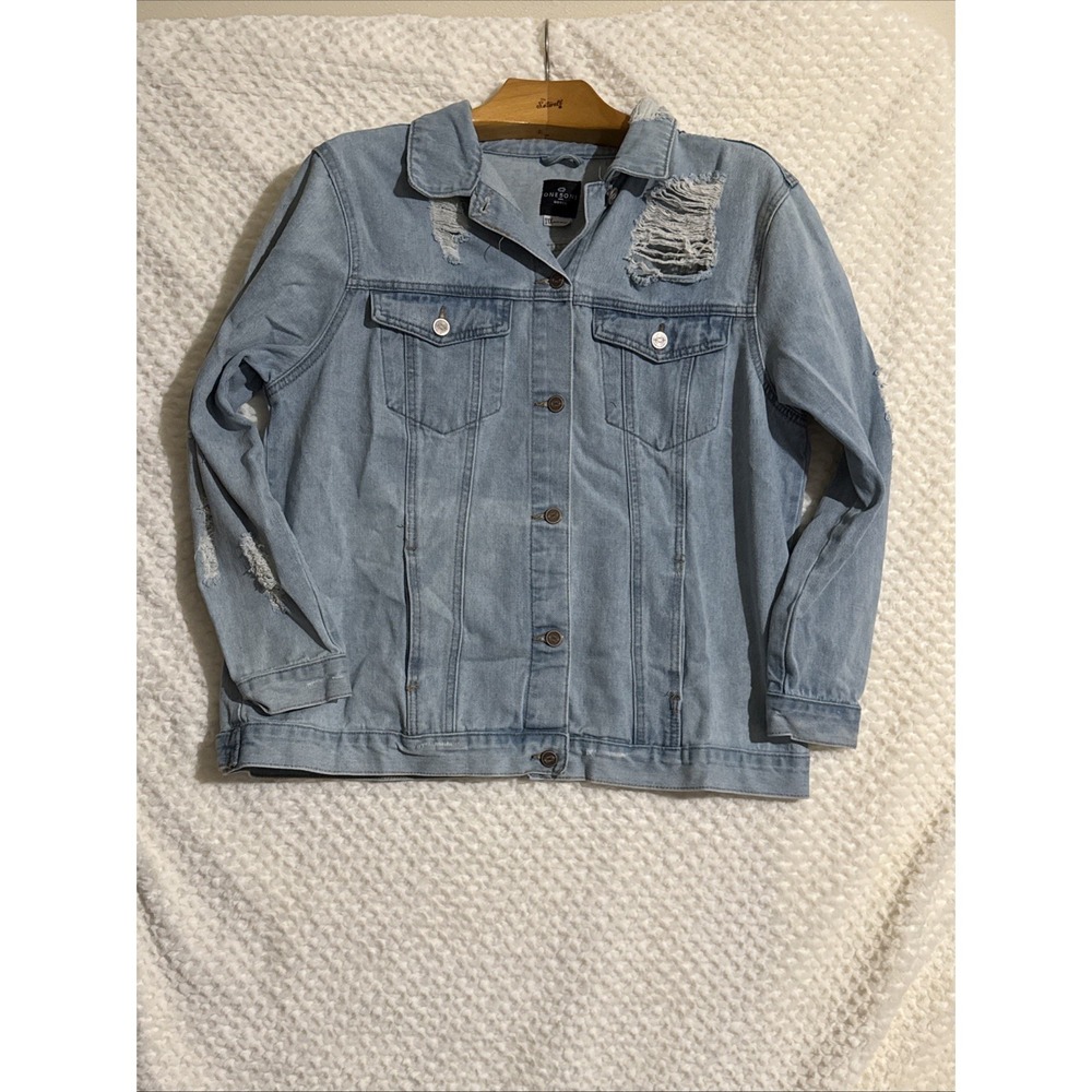 One5One Women's Denim Jacket Size 1X Distressed Blue Jean Coat One 5 One